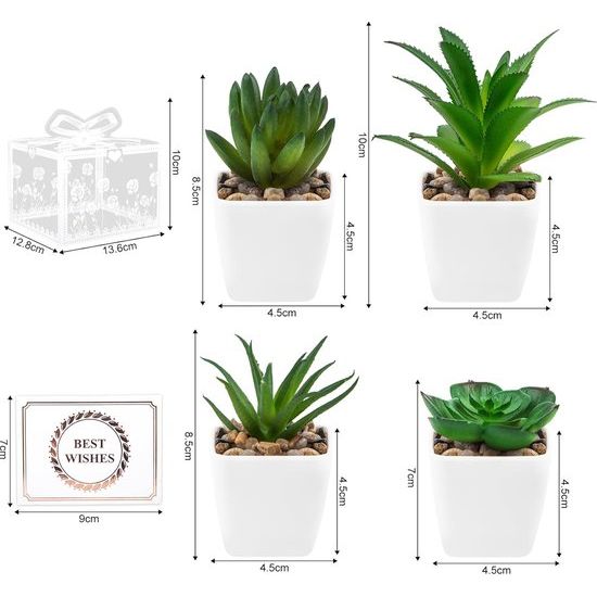 Cadeauset voor kunstplanten: 4 unieke groene kunstmatige vetplantplanten