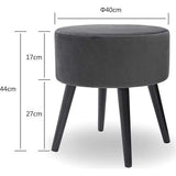 Puff fluwelen kruk, houten poten van fluweel, make-up board, zitkruk, rond, gestoffeerd, poef, kruk, fluweel, voetbank, elegant, voor hal, woonkamer, slaapkamer, Zwart/grijs