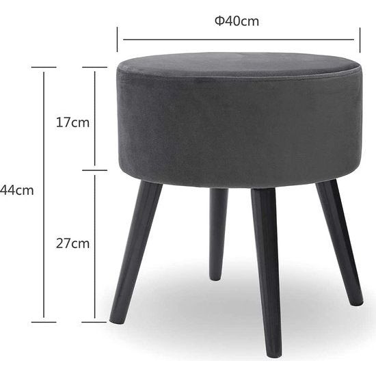 Puff fluwelen kruk, houten poten van fluweel, make-up board, zitkruk, rond, gestoffeerd, poef, kruk, fluweel, voetbank, elegant, voor hal, woonkamer, slaapkamer, Zwart/grijs
