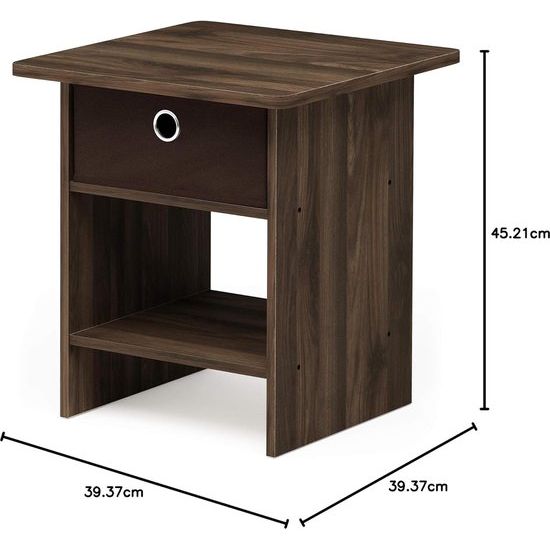 Dario bijzettafel/nachtkastje opbergplank met lade, hout, Columbia walnoot/donkerbruin, 39,37 x 39,37 x 45,21 cm