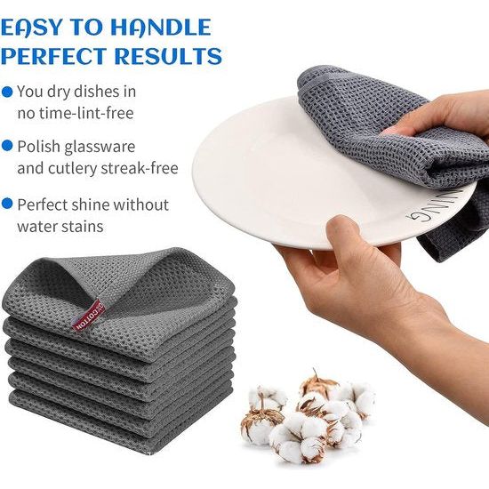6 stuks keukendoeken, katoen, theedoeken, absorberende keukendoeken, zachte poetsdoeken, wafeldoek, keukenhanddoek voor het reinigen van plaat, tafelblad, baraanrecht, 34 x 34 cm