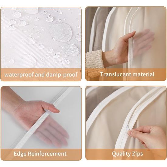 12 stuks kledingzakken, 60 x 100 cm, afdekking met ritssluiting aan de zijkant, stofdicht en waterdicht, voor overhemden, pakken, mantels