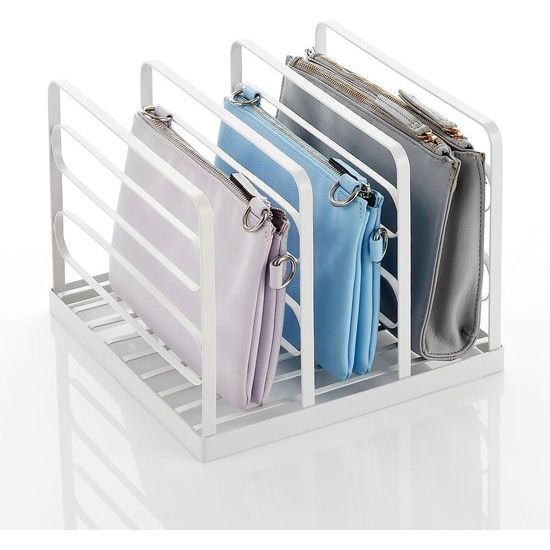 Clutch Organizer – praktische handtassen opbergen met 5 vakken voor clutches, portemonnees, kaartenetuis enz. – hoge portemonnee plank van metaal – set van 2 – mat wit