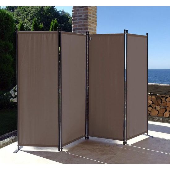 Paravent 4-delig 165 x 220 cm stof scheidingswand balkon inkijkbescherming opklapbare taupe