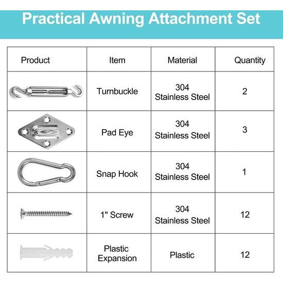 Bevestigingsset, accessoires voor zonnezeil Montage voor vierkante driehoekige zonnezeilen van roestvrij staal