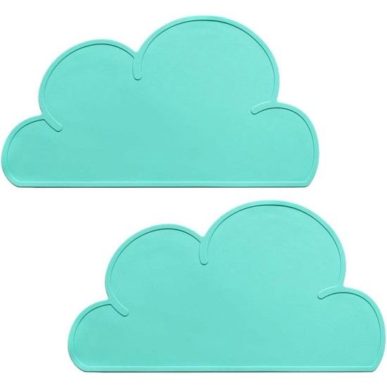 Siliconen placemats, 2 stuks, kinderplacemats, antislip, babyonderzetters, kinderplacemat, wolk, siliconen tafelonderlegger, cloud-tafelmat voor kinderen, BPA-vrij, 48 x 27 x 0,3 cm, groen