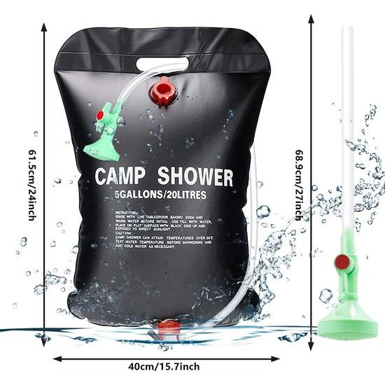 Campingdouche, zonnedouche, mobiele zonnedouche, campingdoucheset, outdoor tuindouche voor kinderen, warm water, draagbare waterzak op zonne-energie voor tuin, reisdouche met douchekop en tas
