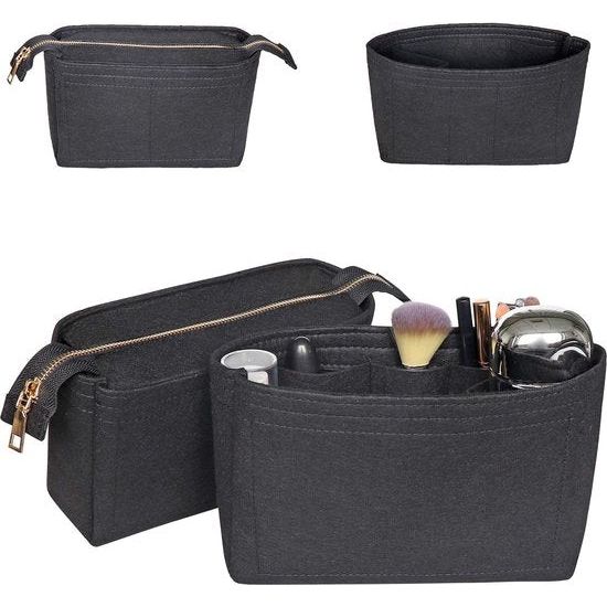 Vilten tas Organiseer insteektas in tas voor boodschappentas met 2 verpakkingen, geschikt voor neonoe en andere emmerzakken-zwart