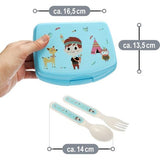 6-delige set lunchtrommel en bestek, met grappige indianenmotieven voor jongens en meisjes, broodtrommels met lepel en vork (roze/blauw - 6-delig)