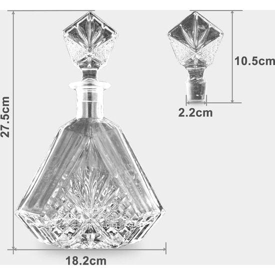 Glazen karaf met luchtdichte geometrische dop - Whiskykaraf voor wijn Bourbon Brandewijn Likeur Sap Water Mondwater Italiaans loodvrij glas (650 ml