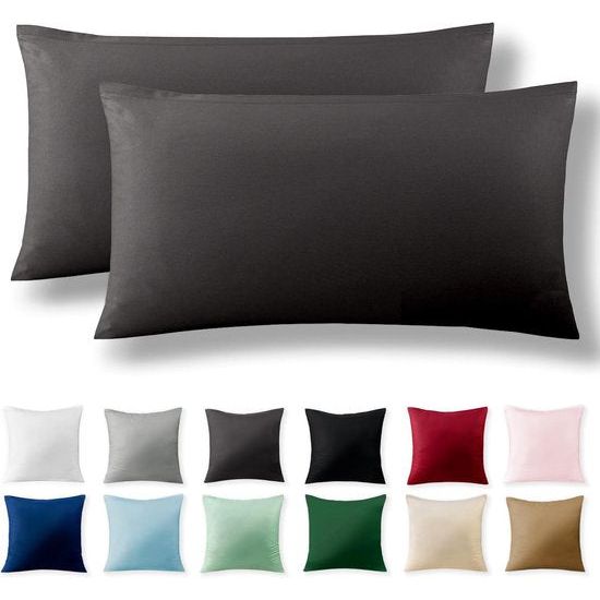 Set van 2 Renforcé kussenhoezen 40 x 80 cm - 100% katoen met YKK-ritssluiting, superzachte kussensloop 40 x 80 cm, kussensloop, antraciet, alleen kussenhoes