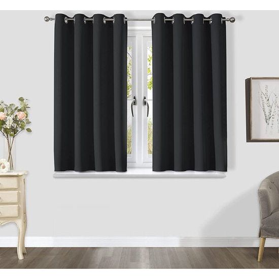 Verduisteringsgordijn, Zwart, voor slaapkamer, kinderkamer, gordijnen, verduistering, thermogordijn, ondoorzichtig, gordijn met inslagringen, warmgeïsoleerd, set van 2, H 175 x B 140 cm