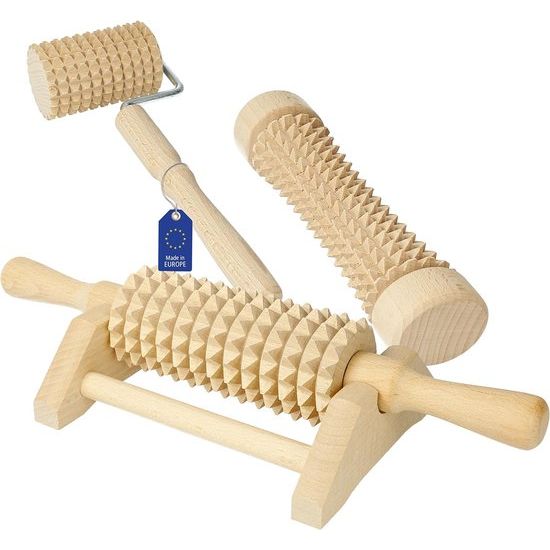 Houten massageroller Set 3 stuks. Massage Wellness Rollers Voet Hand Lichaam