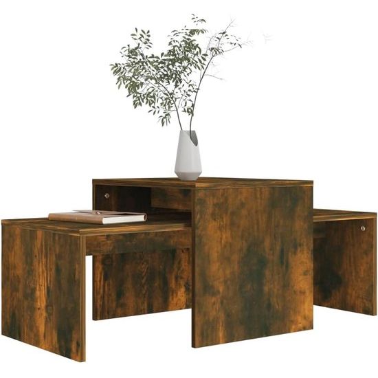Salontafel, bijzettafel, woonkamertafel, koffietafel, salontafel, theetafel, tafel, woonkamer, rookeiken, 100 x 48 x 40 cm, houtmateriaal