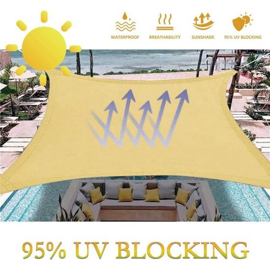 Zonnescherm, bescherming tegen de zon, set inclusief bevestigingskoorden, rechthoekig, waterafstotend, polyester, geïmpregneerd, 95% UV-bescherming, Voorruit, weerbestendig, 3 x 4 m, voor balkon, tuin, Terras, zand