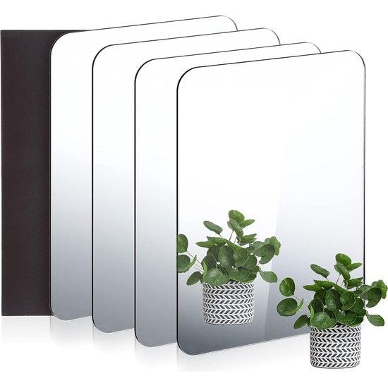 4 stuks spiegels, acrylspiegel, 14 x 18 cm, afgeronde hoekspiegel, acrylspiegel, wanddecoratie met magneet, voor school, badkamer, woonkamer, kantoor, decoratie
