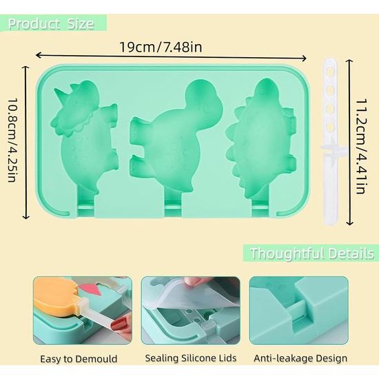 IJslollyvormen 2x3 holte IJslollyvormen met 18 stokjes Food Grade BPA-vrij siliconen Herbruikbaar dinosaurusvoertuigpatroon DIY-ideeën IJslollyvormen voor volwassenen