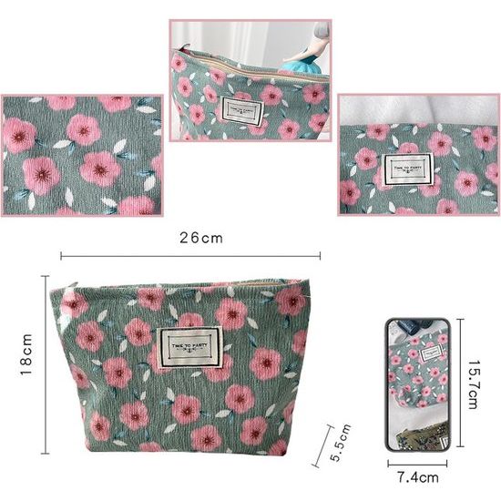 make-uptas voor handtas, corduroy stof, toilettas met ritssluiting, draagbare make-uptas voor meisjes en dames, toilettas voor cosmetica, kleine make-uptas, groen