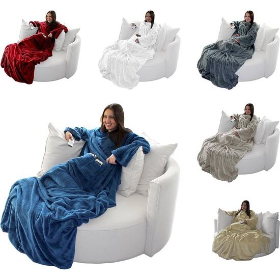 tv-deken met mouwen met kasjmier gevoel – Voetenzak en 2 zakken voor smartphone/afstandsbediening en nog veel meer – Knuffeldeken woondeken plaid – van merkverkoper