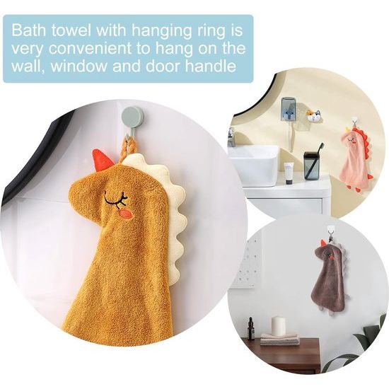 Handdoeken voor kinderen, 4 stuks, dieren-kinderhanddoekenset, kleine dinosaurusvorm, microvezel, handdoekenset, sneldrogende washandjes met ophangoog, douchehanddoek voor keuken