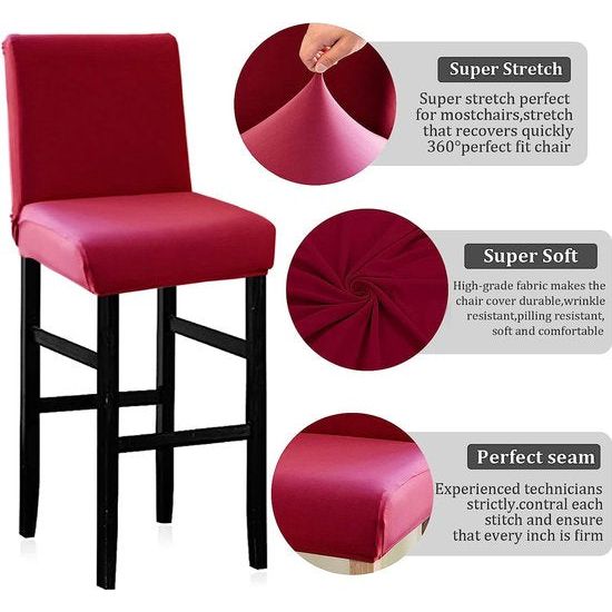 Stoelhoezen, Set van 4, Stretch barkrukhoezen, afneembaar, wasbaar, Stoelbeschermers, barkrukken, Stoelhoezen Voor Bar Café Bar (rood, 4 stuks)