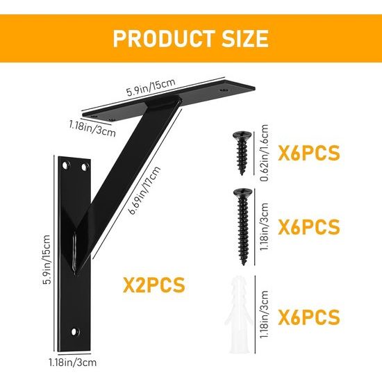 2 stuks plankhouders, plankhouder, plankdrager, wandhouder, wandhouder, zwart metaal voor plankplank, keuken, badkamer (150 mm)