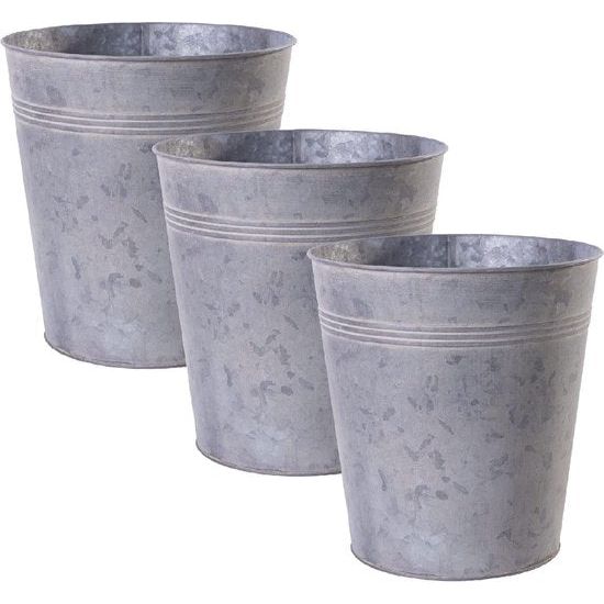 Set van 3 bloempotten tin zink metaal plantenpot plantenbak vaas balkon tuin maat: L diameter 21,5 cm x hoogte 22 cm 5,8 l