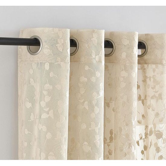 Beige semi-transparant kanten gordijn, modern borduurwerk, gordijnen met inslagringen, gehaakt, gebreid gordijn met bladpatroon, voor woonkamer, boerderij, slaapkamer, 2 stuks, 140 x 225