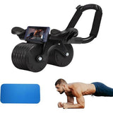 Buikroller, automatische rebound buikwiel, 2-in-1 buiktrainer, plank AB roller wiel voor core trainer, buikspiertrainer met elleboogsteun, fitnessapparatuur voor thuis, zwart