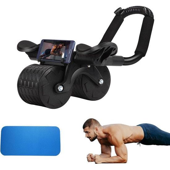 Buikroller, automatische rebound buikwiel, 2-in-1 buiktrainer, plank AB roller wiel voor core trainer, buikspiertrainer met elleboogsteun, fitnessapparatuur voor thuis, zwart