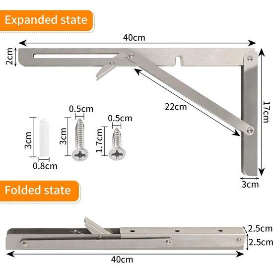 Opvouwbare console Heavy Duty 400 mm, 2 stuks roestvrijstalen opvouwbare consoles, opvouwbare console, tafel, opvouwbare plankbeugels, belasting 150 kg voor keuken, garage