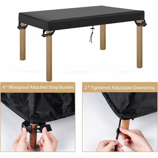 Afdekking voor tuintafel, 600D-afdekking, tuintafel, tafelafdekking, outdoor, weerbestendig, afdekking, tuinmeubelen, winterbestendig, afdekzeil, tuintafel, 200 x 100 x 15 cm