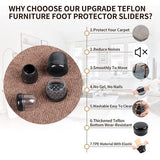 16 stuks stoelpootglijders voor tapijten 3,2 cm rond transparant TPE hoogelastisch zacht rubber met zwart