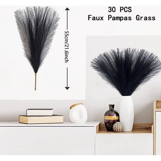 Artificial Pampas Grass, 30 Pieces, Dried Pampas Grass, Decorative Dried Flowers Decoration, Small Fluffy Artificial Pampas Grass Flowers for Boho Home Decor (Black)