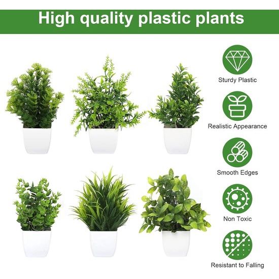 6 stuks kunstplanten, mini-kunstplanten met pot, kunststof kunstplanten, kleine kunstplanten, plastic decoratieve planten voor thuis, binnendecoratie