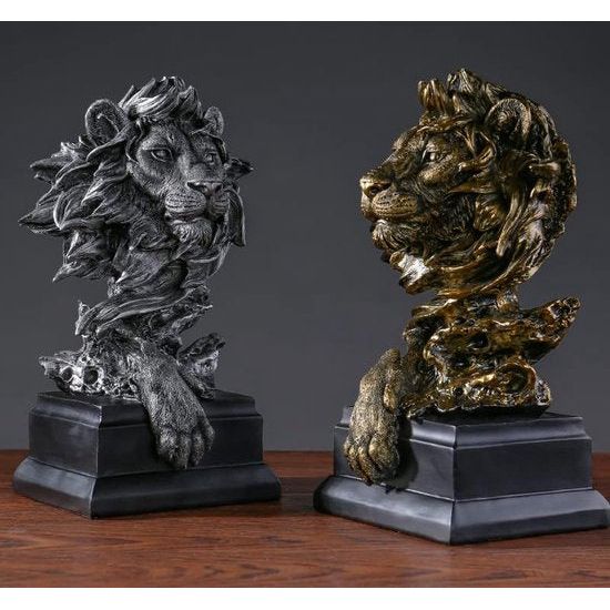 Leeuwenkop beeldje, hars leeuw standbeeld, dierenkop standbeeld, bureaukast, beeldje, ambachten, ornamenten voor thuis, kantoor, decoratie, cadeau