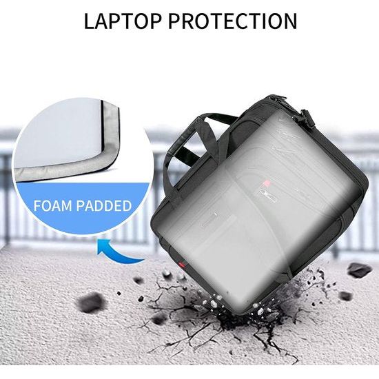 Laptoptas voor heren dames, geschikt voor maximaal 17,3 inch laptop, uitbreidbaar, premium laptoptas, waterbestendige schoudertas, computertas voor zakelijk/school-zwart