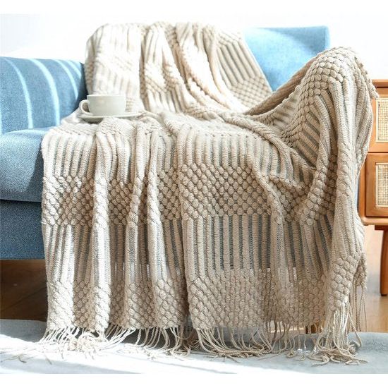 Spreideken Boho-deken Zachte gebreide deken Omkeerbare deken Bankdeken Bankdeken Gooi deken Kaki 130 x 200 cm