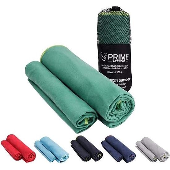 Microvezelhanddoekenset van 2 (70 x 140 cm en 40 x 80 cm) Sneldrogend, extreem absorberend, ultralicht Reishanddoekenset met tas - Ideaal voor buiten, reizen, kamperen