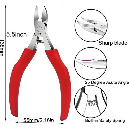 12 stuks nageltangset, nageltang voor dikke en ingegroeide harde teennagels, roestvrij staal, pedicure knipper nagelknipper. Nagelvijl en zachte grip, nagelschaar set (rood)