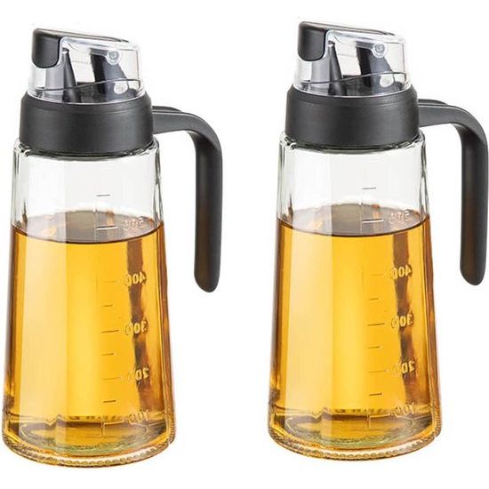 Oliefles glazen flessen 630 ml, azijn en oliedispenser glazen fles met grote capaciteit grote olijfolie dispenser met duidelijke schaal (2 stuks)