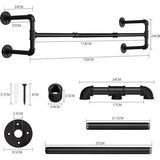Kledingrek, zwart, kledingroede, 120 cm, hangend kledingrek, afneembaar ijzeren kledingrek, wandrailplank, ruimtebesparende ruimte voor maximaal 60 kg