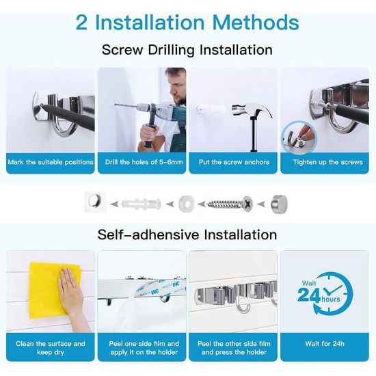 Bezemhouder muur 2 stuks apparaathouder haaklijst bezemhouder tuingereedschap houder tuingereedschap (roestvrij staal)