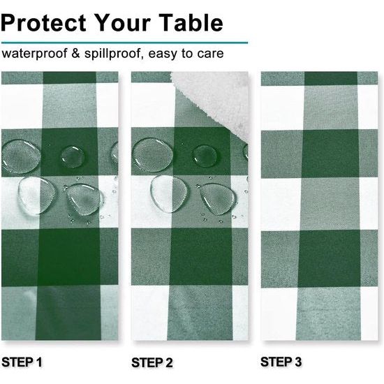 Geruit vierkant tafelkleed van polyester, vuilafstotend, waterafstotend en kreukvrij, wasbaar, tafelkleed voor eetkamer, feest, tuin, 130 x 220 cm, groen en wit