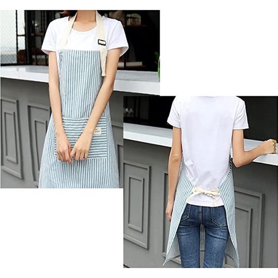 2 stuks kookschort, keukenschort voor dames, katoen, verstelbare schort met lange banden, kookschort met verstelbare nekriem voor koken, bakken, huishoudelijk werk, voor dames en heren, blauw, 72cm*68cm