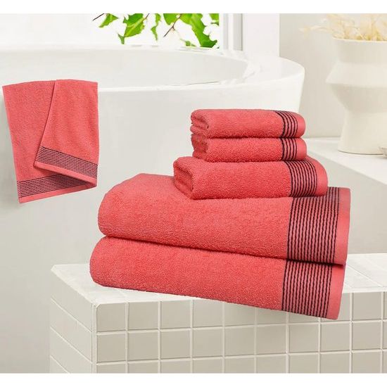 Ultra Soft Set van 6 katoenen handdoeken, bevat 2 extra grote badhanddoeken 70 x 140 cm, 2 handdoeken 40 x 60 cm en 2 washandjes 30 x 30 cm, koraaloranje