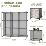 Cube-opslag, 9 dobbelstenen, stapelbaar, schoenenrek, boekenkast, plastic kasten, draagbare kledingkast voor slaapkamer, woonkamer, badkamer, (30,5 x 30,8 x 30,8 cm per kubus) grijs