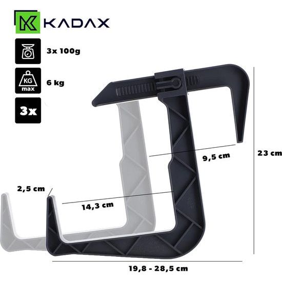 KADAX - Verstelbare bloembakhouder zonder boren, balkonbakhouder in set - verstelbare haken en houder voor bloembak, bloembakhouder voor balkon en vensterbank - 3 stuks, Grafiet
