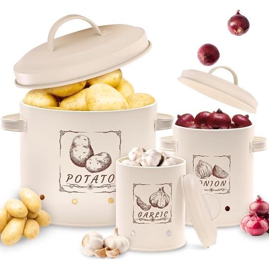 3 stuks aardappelopbergdoos, veelzijdige aardappelpannenset met ventilatiesysteem houdt groenten langer vers, ideaal voor het bewaren van uien en het bewaren van aardappelen