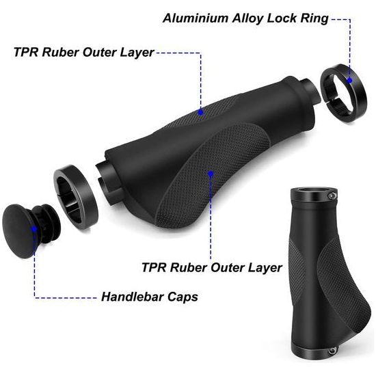 Fietshandgrepen, antislip, ergonomische MTB-handgrepen, twee zijden, lock-on design, handgrepen voor 22,2 mm fiets, mountainbike, racefiets, stuurgrepen